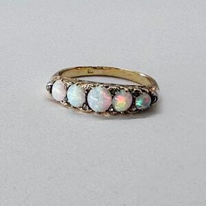 Vintage Australian Fire Opal 18K Gold Diamond Ring - Size: 7.25